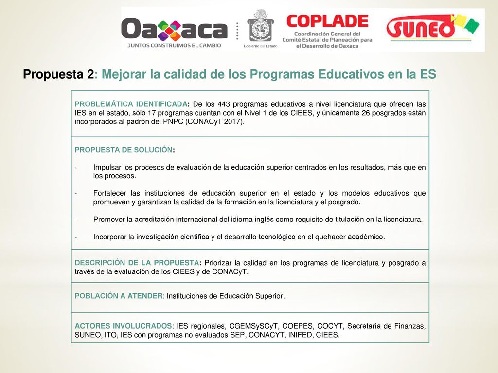 Propuesta 2: Mejorar la calidad de los Programas Educativos en la ES