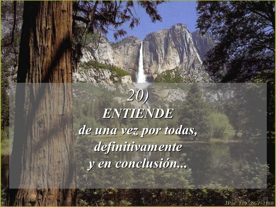 20) ENTIENDE de una vez por todas, definitivamente y en conclusión...