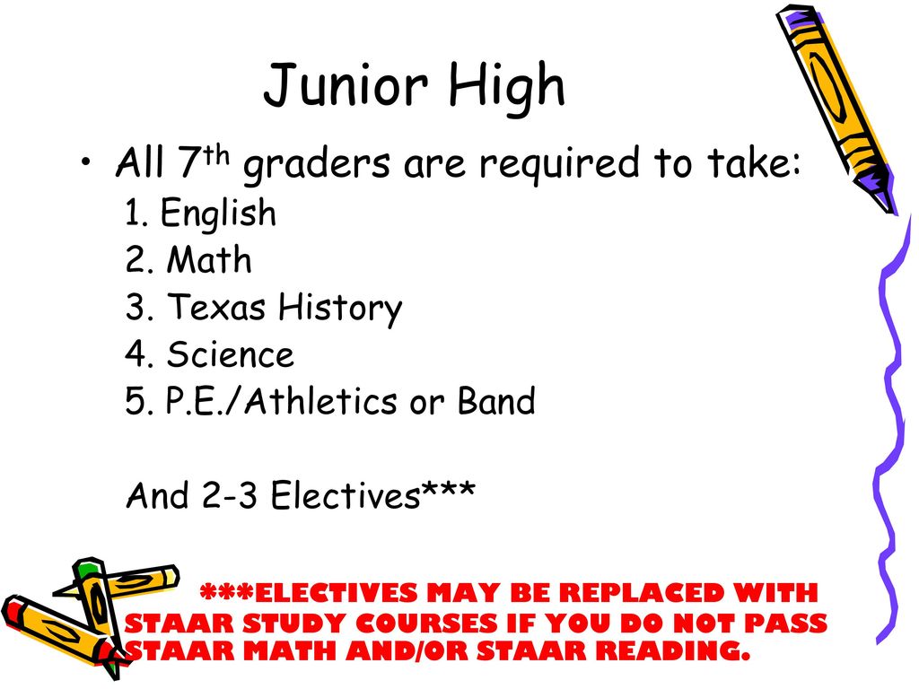 Junior High All 7th graders are required to take: 1. English 2. Math