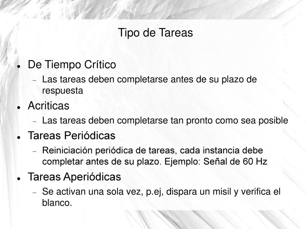 Tipo de Tareas De Tiempo Crítico Acriticas Tareas Periódicas