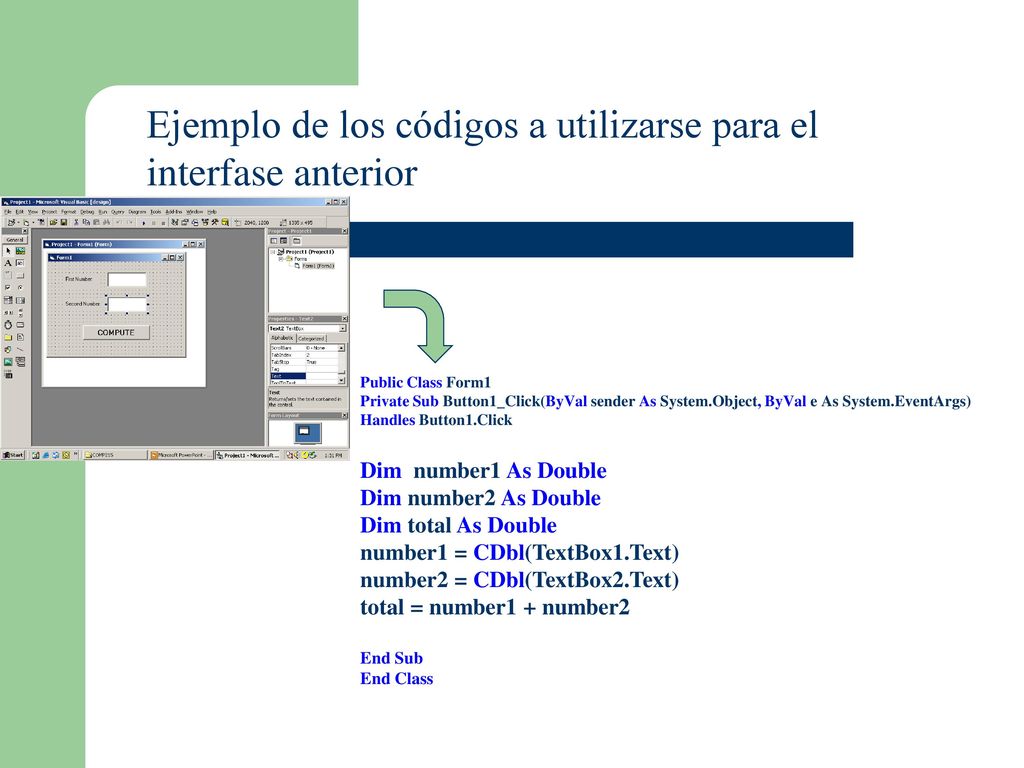 Ejemplo de los códigos a utilizarse para el interfase anterior