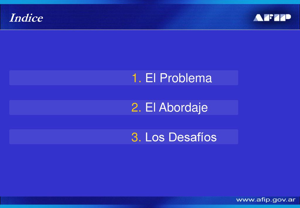 Indice 1. El Problema 2. El Abordaje 3. Los Desafíos