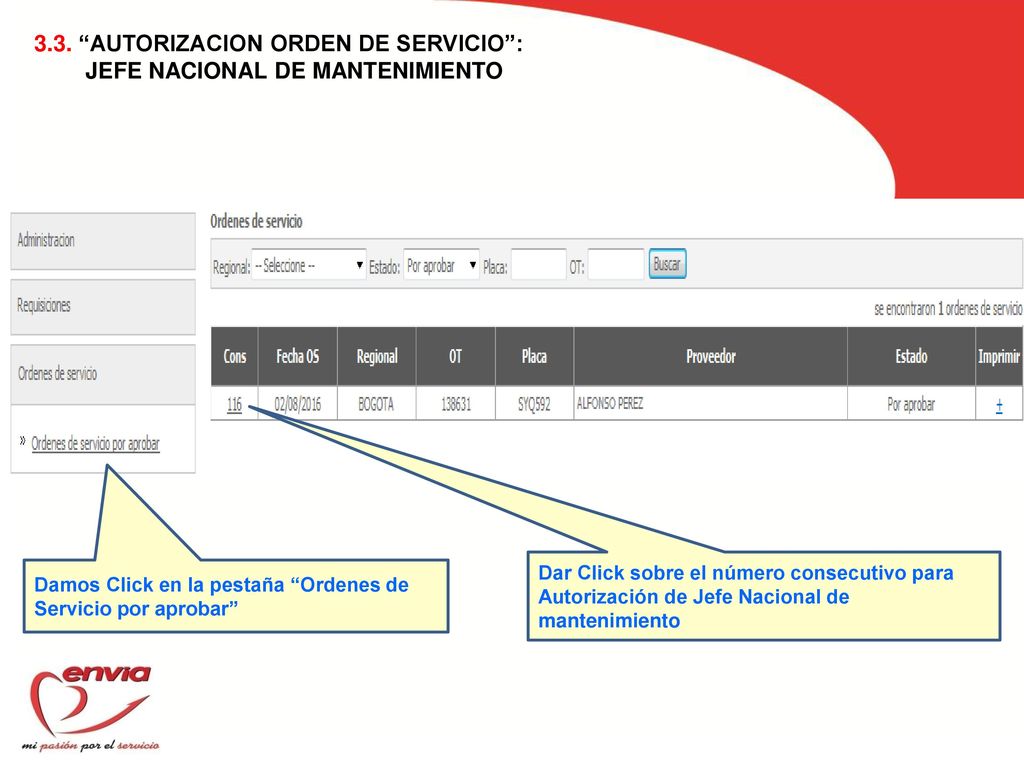 3.3. AUTORIZACION ORDEN DE SERVICIO : JEFE NACIONAL DE MANTENIMIENTO