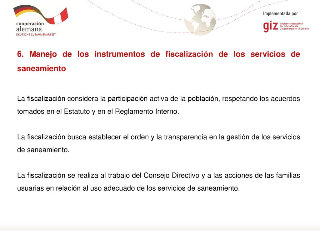 6. Manejo de los instrumentos de fiscalización de los servicios de saneamiento