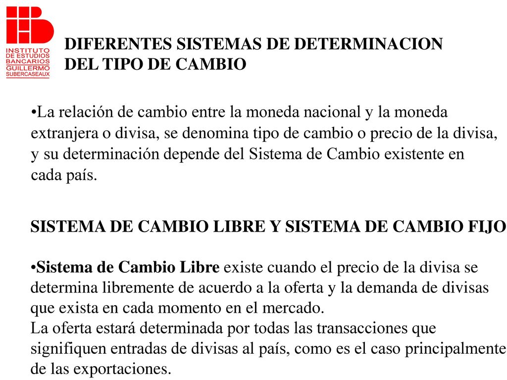 DIFERENTES SISTEMAS DE DETERMINACION DEL TIPO DE CAMBIO