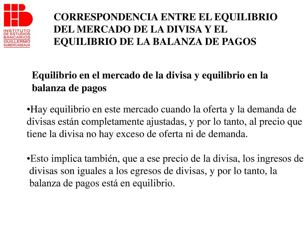 CORRESPONDENCIA ENTRE EL EQUILIBRIO DEL MERCADO DE LA DIVISA Y EL EQUILIBRIO DE LA BALANZA DE PAGOS