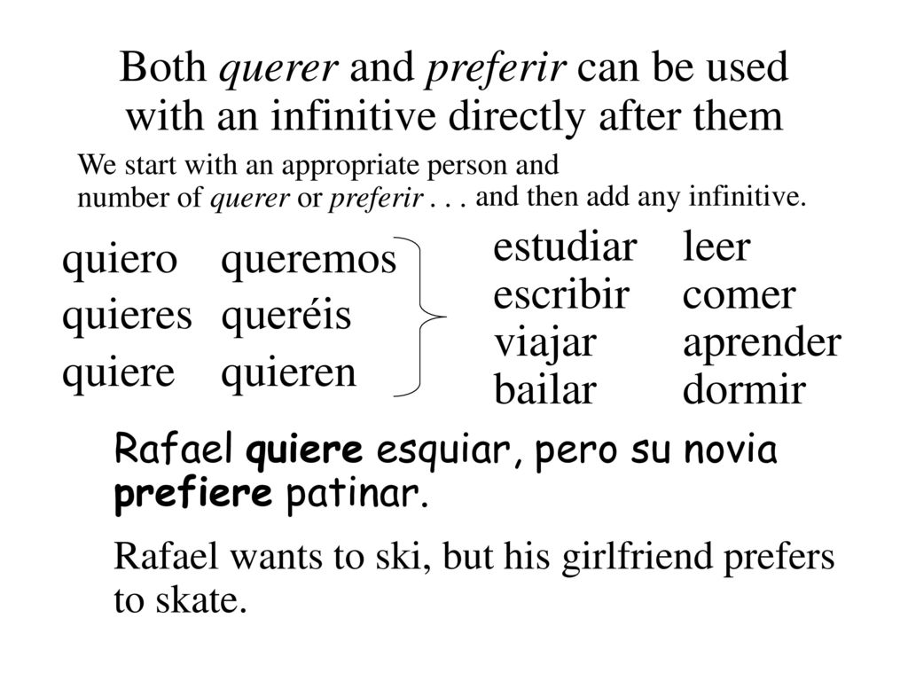 Both querer and preferir can be used with an infinitive directly after them