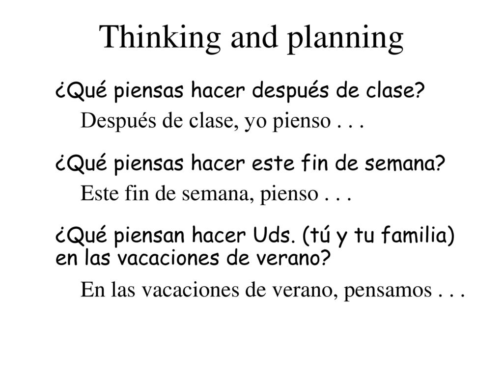 Thinking and planning Después de clase, yo pienso . . .