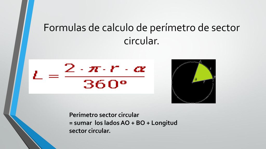 Formulas de calculo de perímetro de sector circular.
