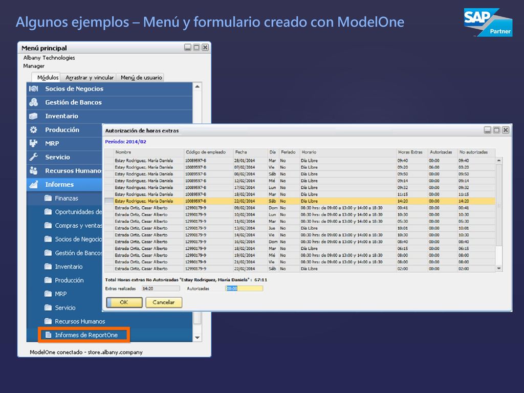 Algunos ejemplos – Menú y formulario creado con ModelOne