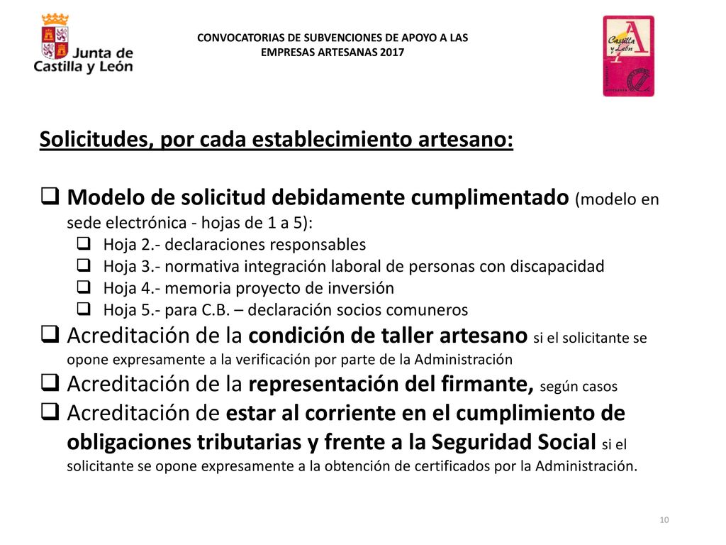 CONVOCATORIAS DE SUBVENCIONES DE APOYO A LAS EMPRESAS ARTESANAS 2017