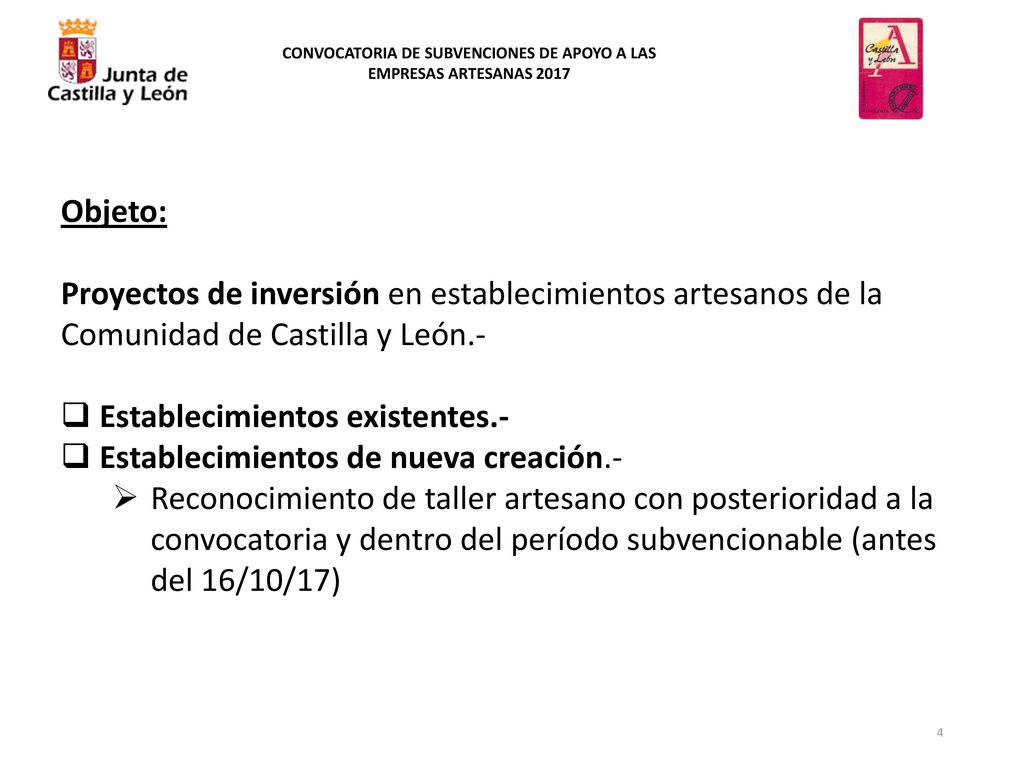 CONVOCATORIA DE SUBVENCIONES DE APOYO A LAS EMPRESAS ARTESANAS 2017