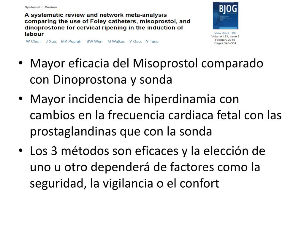 Mayor eficacia del Misoprostol comparado con Dinoprostona y sonda