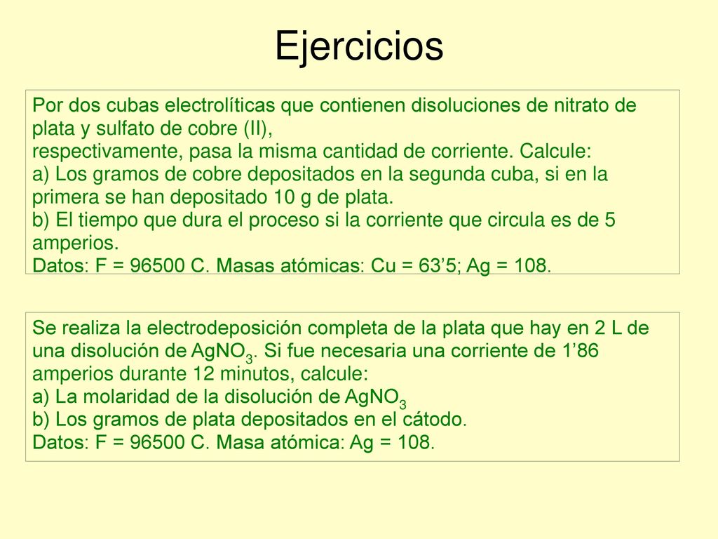 Ejercicios Por dos cubas electrolíticas que contienen disoluciones de nitrato de plata y sulfato de cobre (II),