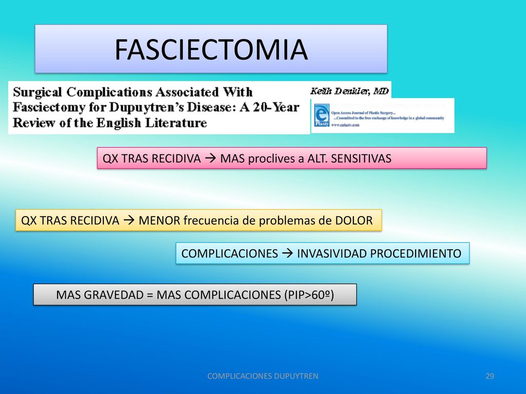 FASCIECTOMIA QX TRAS RECIDIVA  MAS proclives a ALT. SENSITIVAS