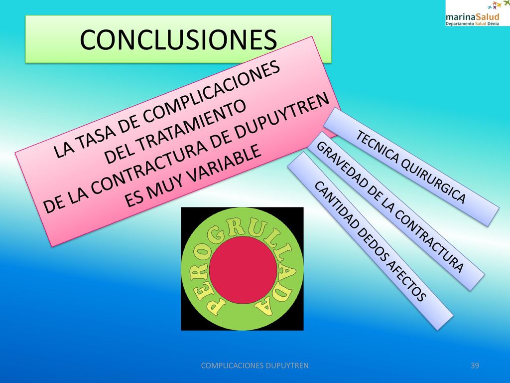 CONCLUSIONES LA TASA DE COMPLICACIONES DE LA CONTRACTURA DE DUPUYTREN