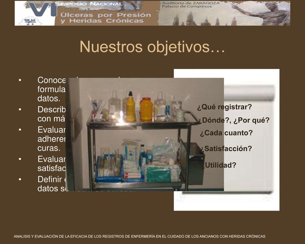 Nuestros objetivos… Conocer el uso o no de formulario de recogida de datos. Describir los ítems utilizados con más frecuencia.