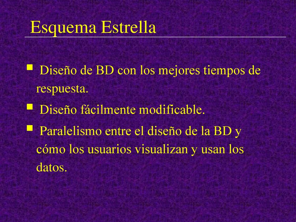 Esquema Estrella Diseño de BD con los mejores tiempos de respuesta.