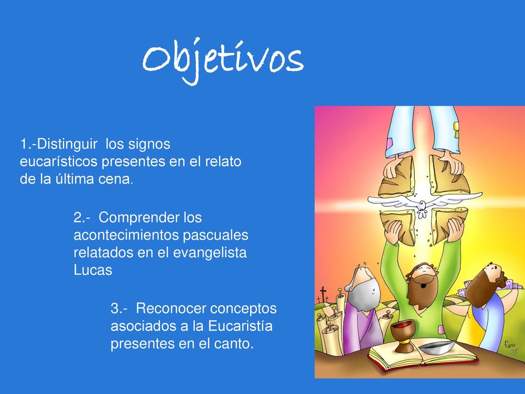 Objetivos 1.-Distinguir los signos eucarísticos presentes en el relato de la última cena.