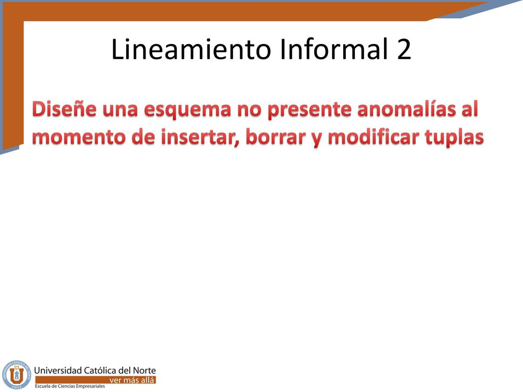 Lineamiento Informal 2 Diseñe una esquema no presente anomalías al momento de insertar, borrar y modificar tuplas.