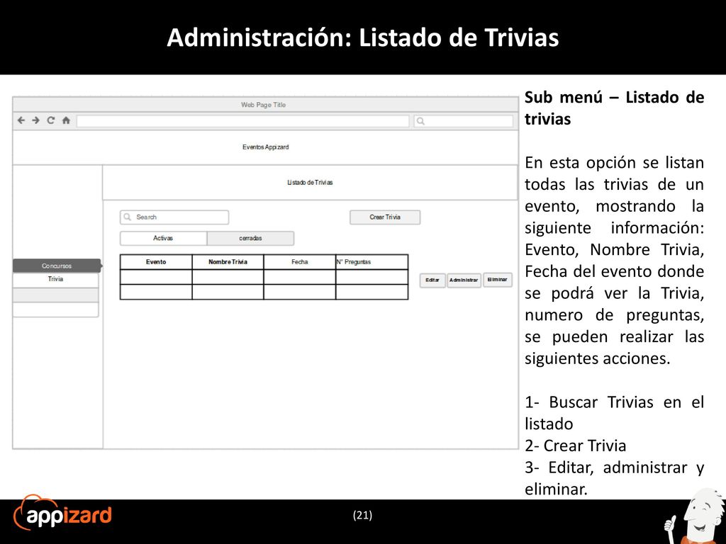 Administración: Listado de Trivias