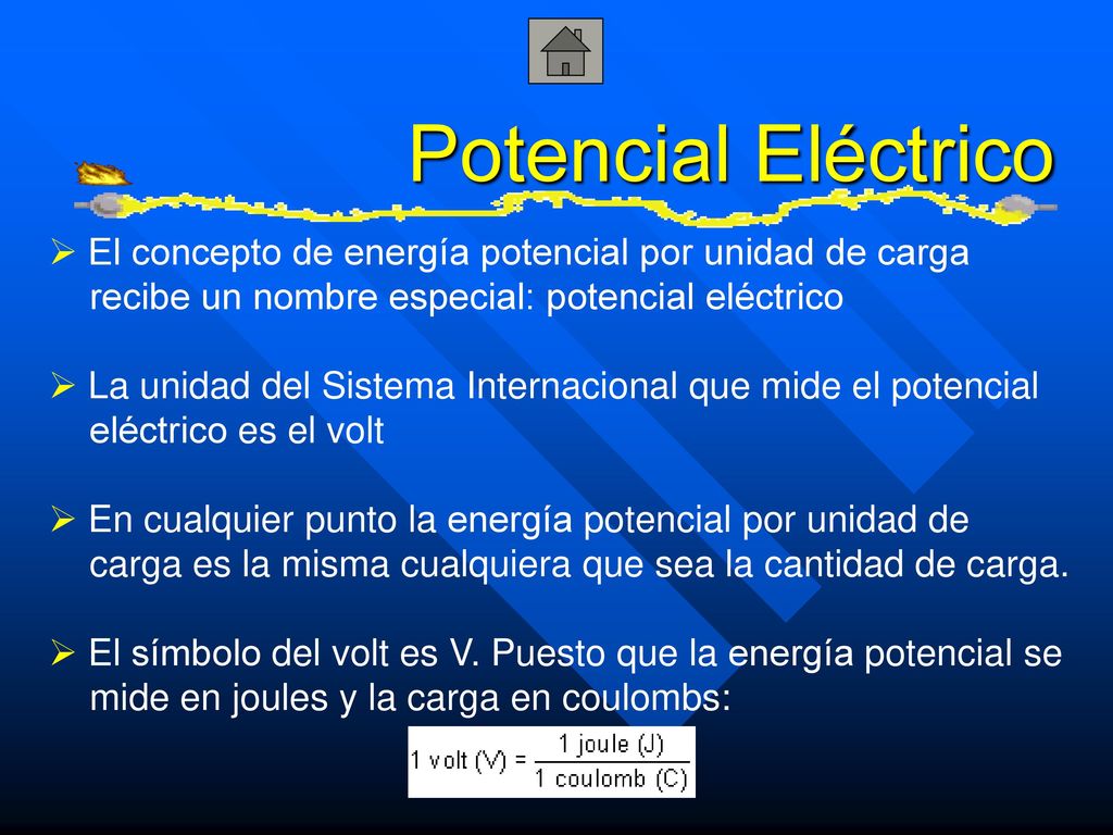 Potencial Eléctrico El concepto de energía potencial por unidad de carga. recibe un nombre especial: potencial eléctrico.