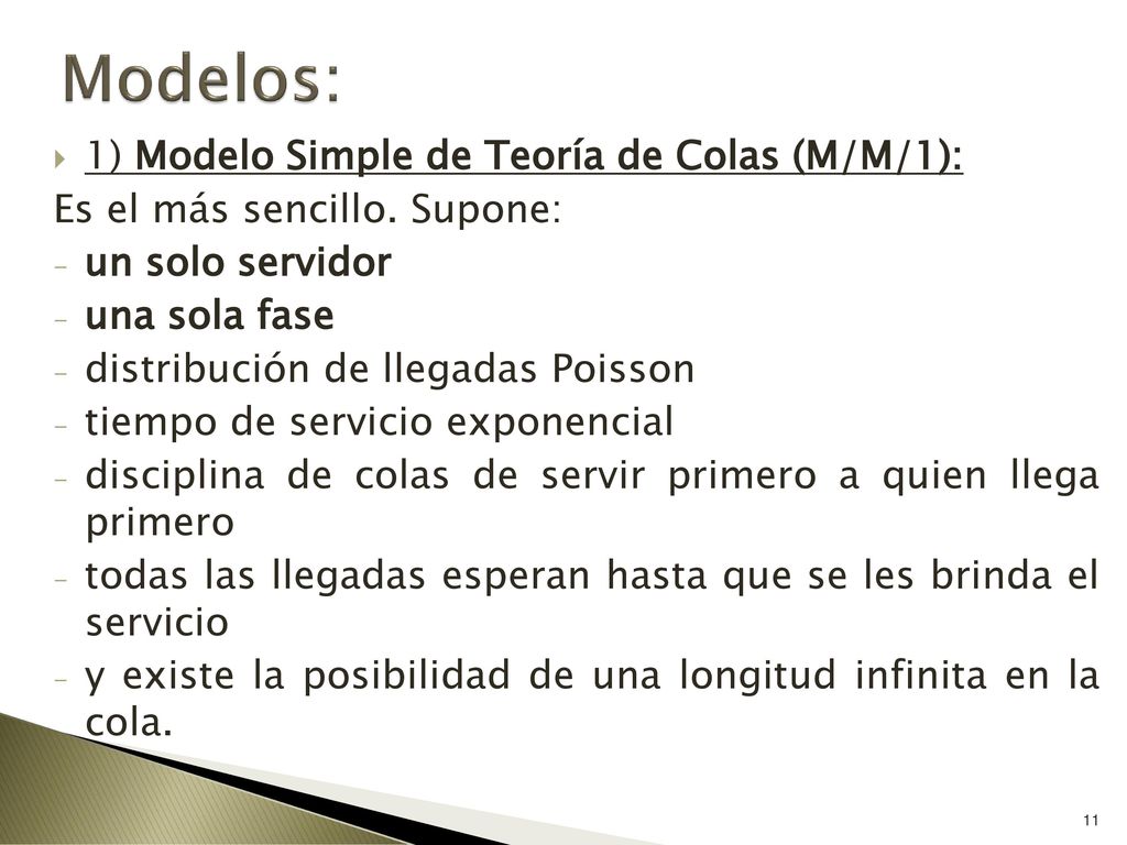 Modelos: 1) Modelo Simple de Teoría de Colas (M/M/1):