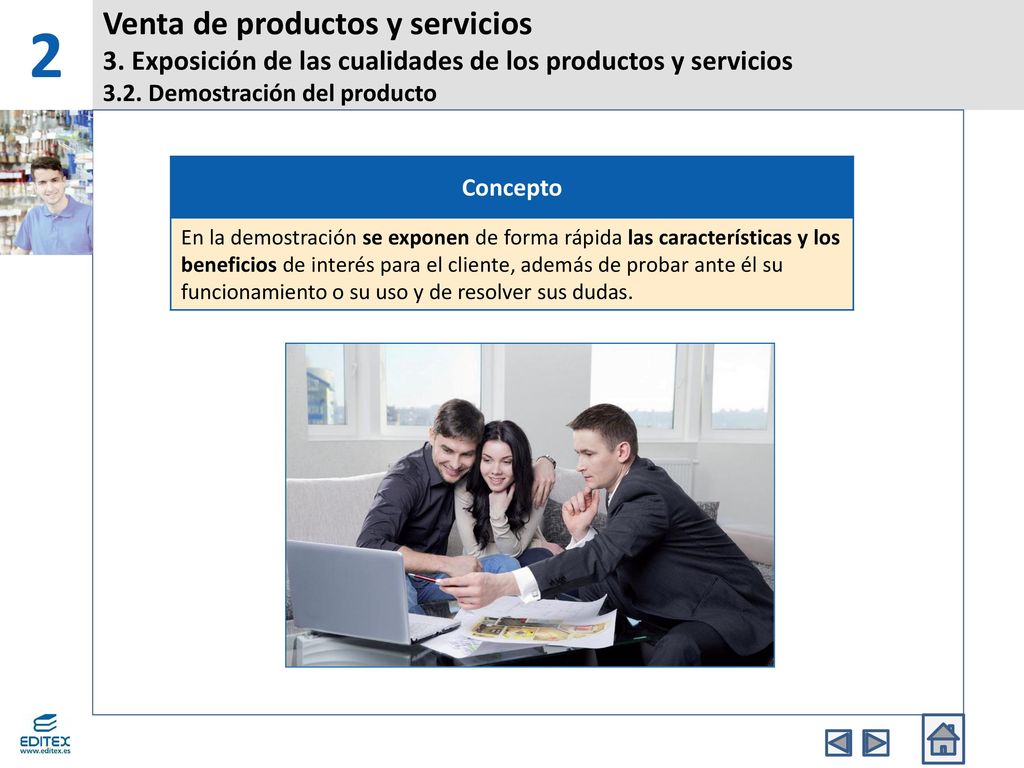 2 Venta de productos y servicios 3. Exposición de las cualidades de los productos y servicios 3.2. Demostración del producto.