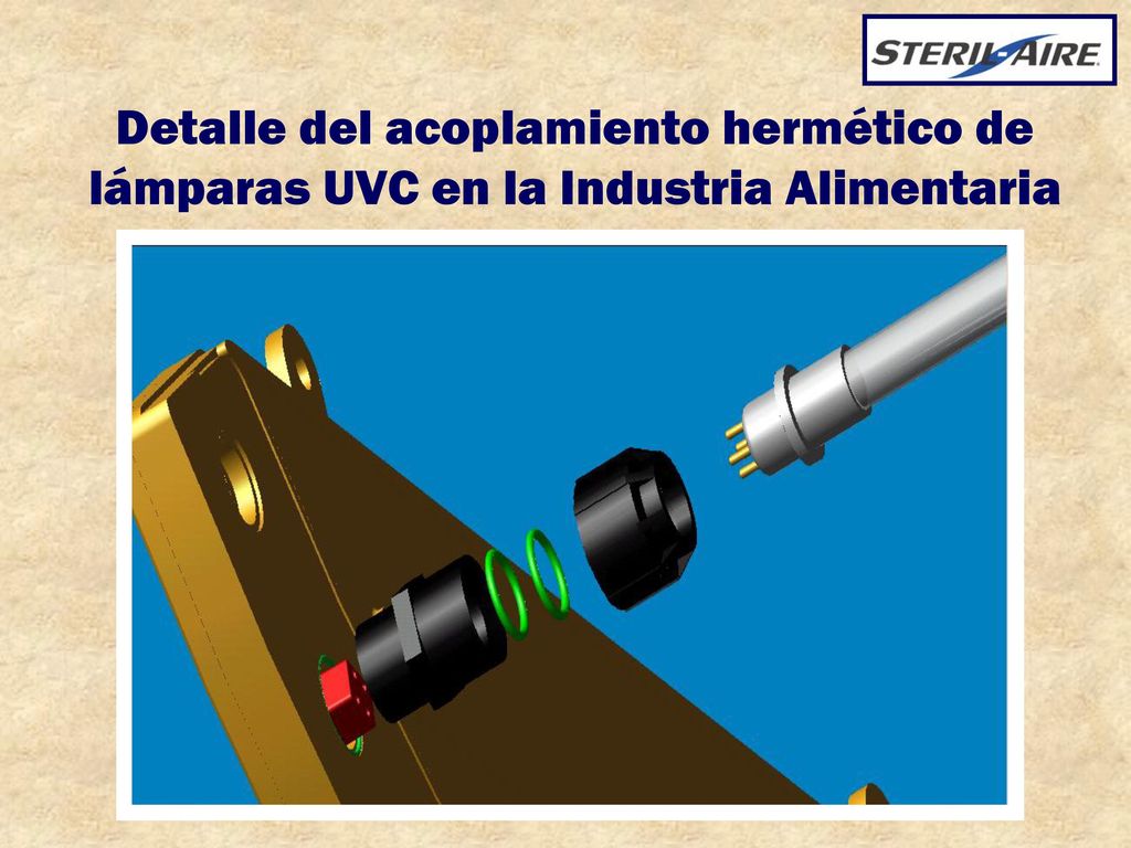 Detalle del acoplamiento hermético de lámparas UVC en la Industria Alimentaria