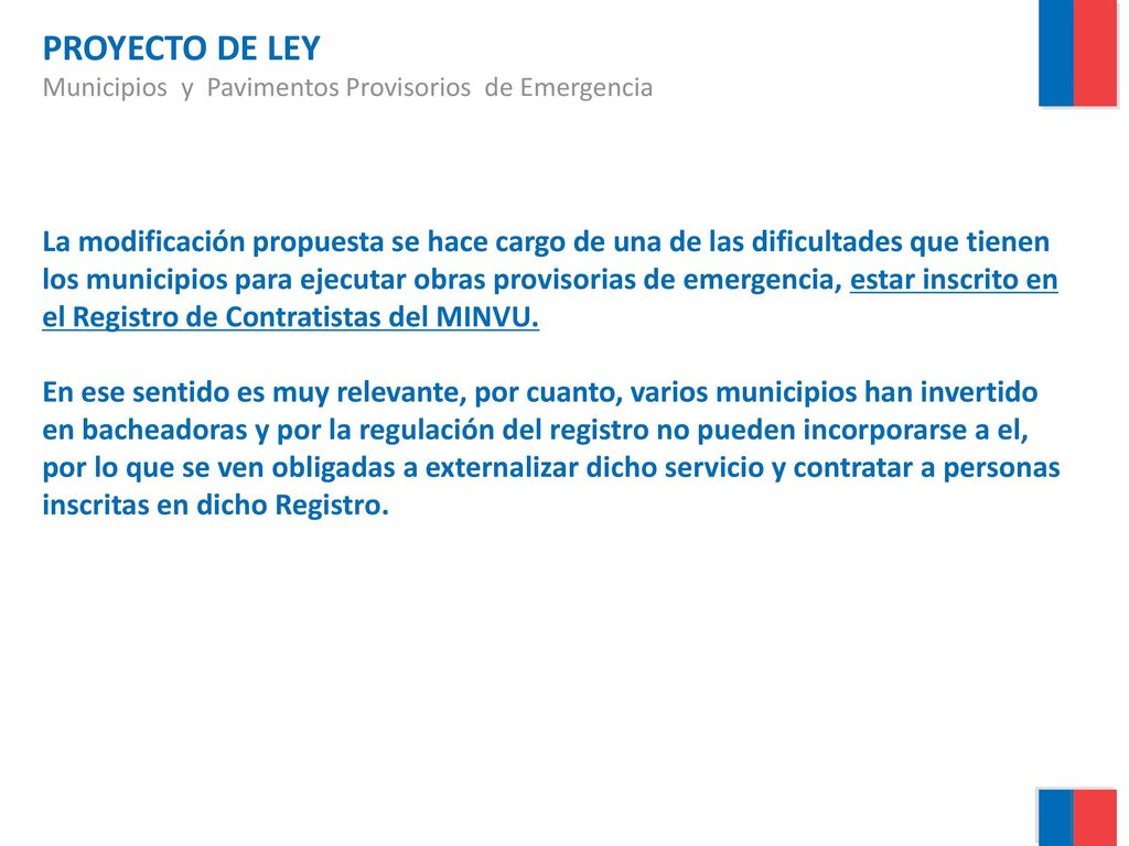 PROYECTO DE LEY Municipios y Pavimentos Provisorios de Emergencia.