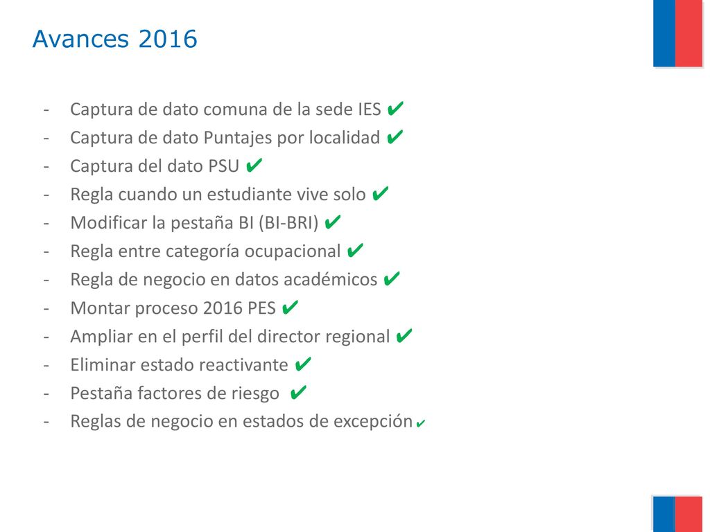 Avances 2016 Captura de dato comuna de la sede IES ✔