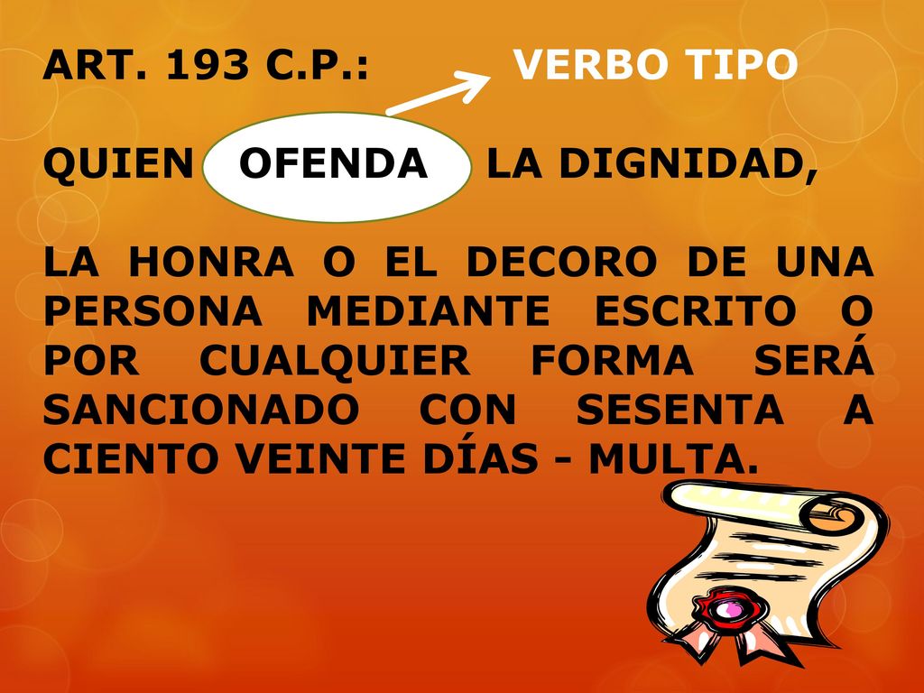 ART. 193 C.P.: VERBO TIPO QUIEN OFENDA LA DIGNIDAD,