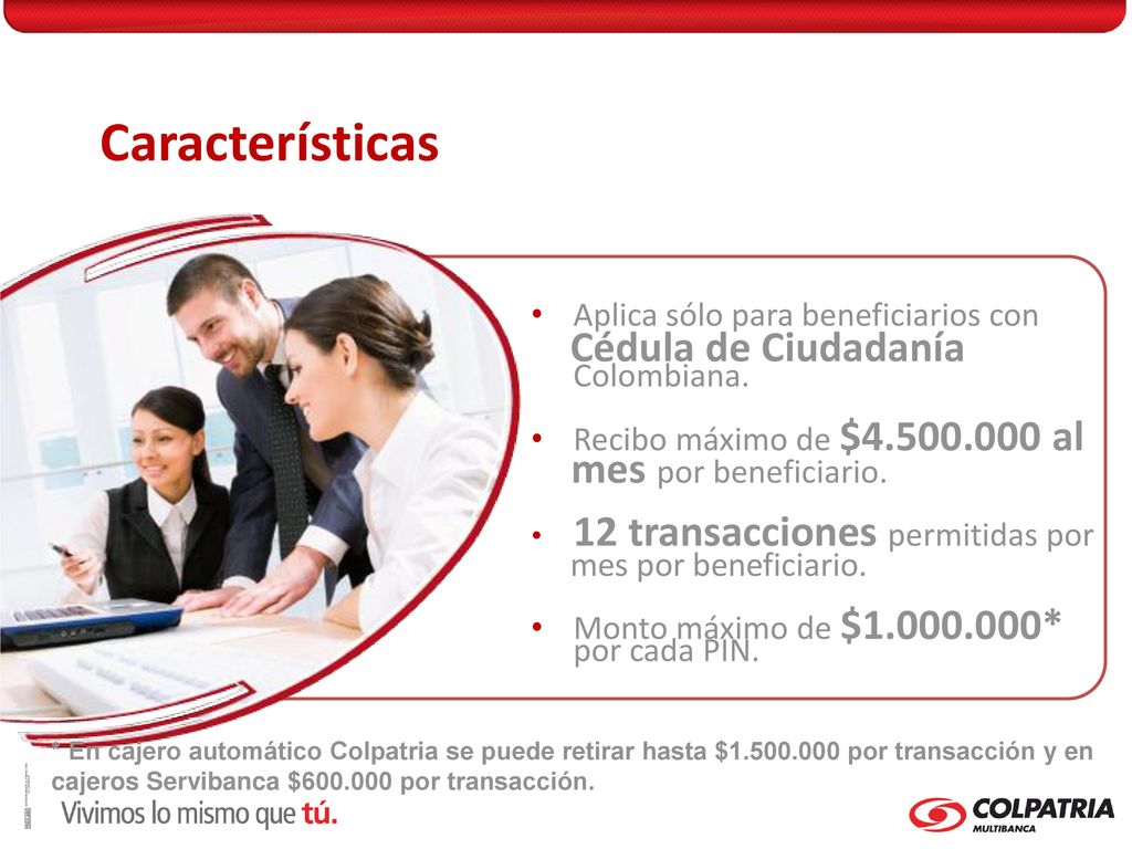 Características mes por beneficiario. 12 transacciones permitidas por