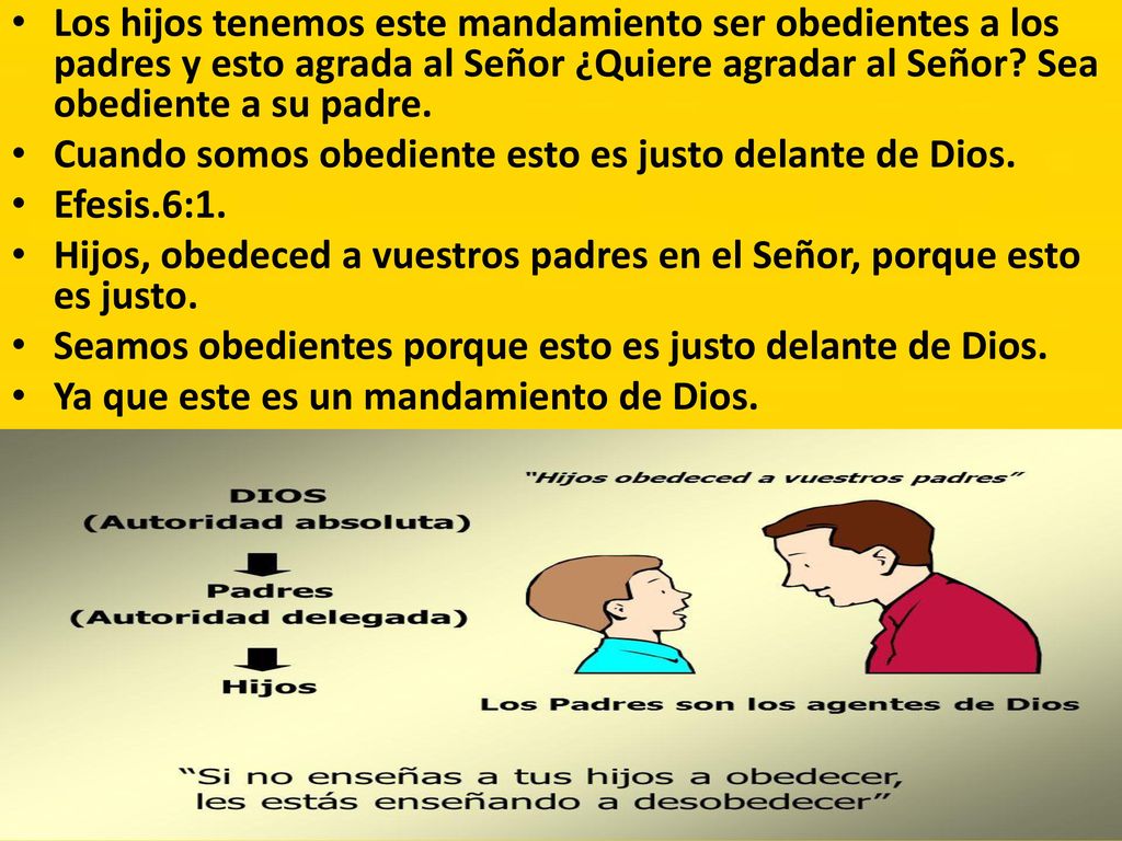 Los hijos tenemos este mandamiento ser obedientes a los padres y esto agrada al Señor ¿Quiere agradar al Señor Sea obediente a su padre.