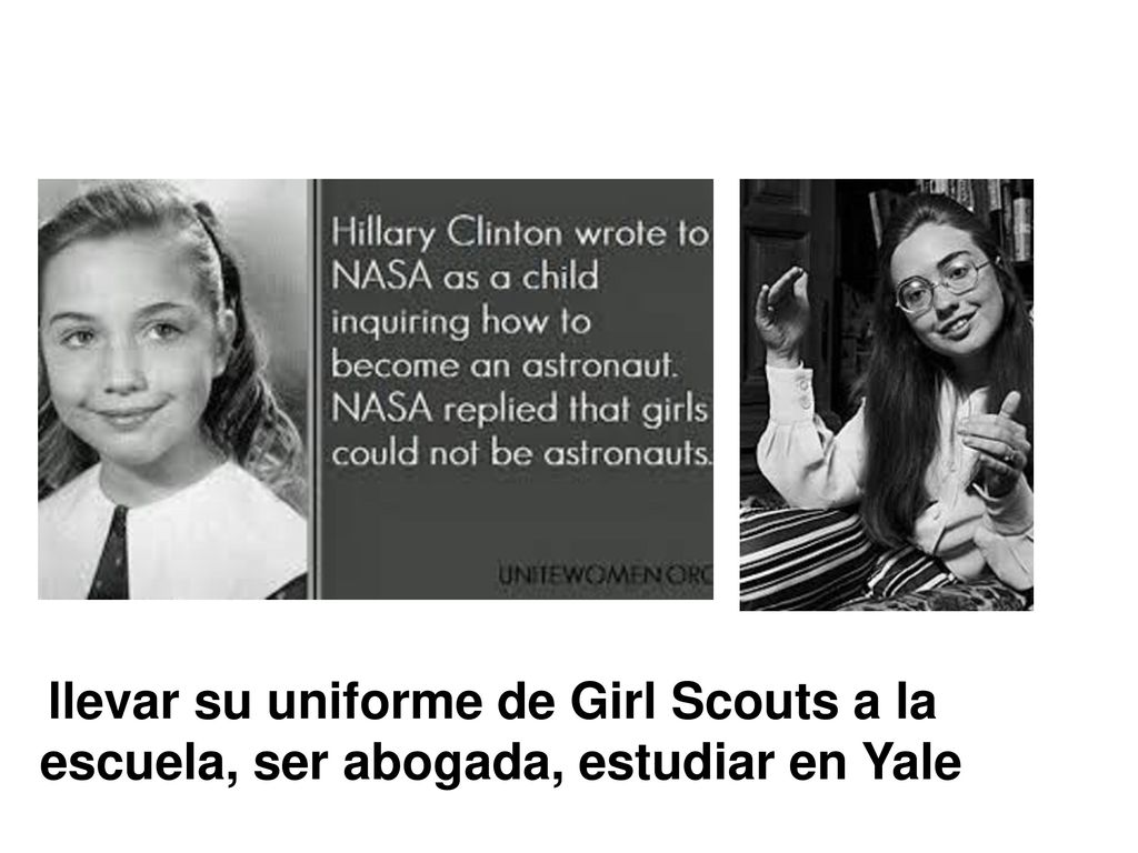 llevar su uniforme de Girl Scouts a la escuela, ser abogada, estudiar en Yale