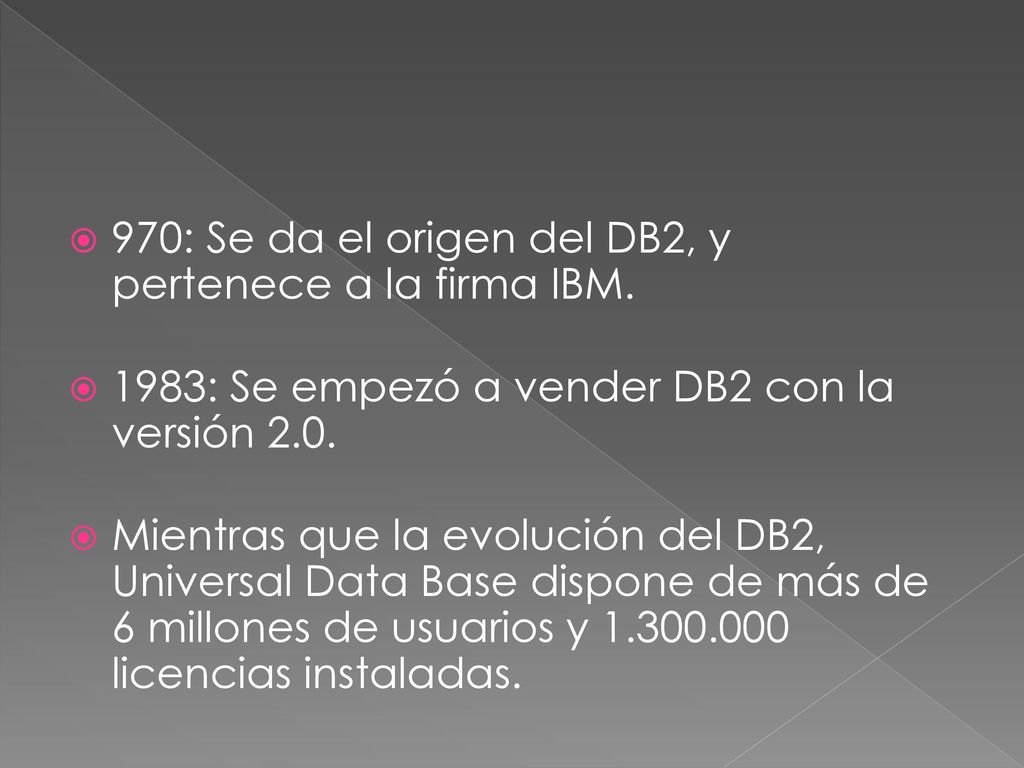 970: Se da el origen del DB2, y pertenece a la firma IBM.