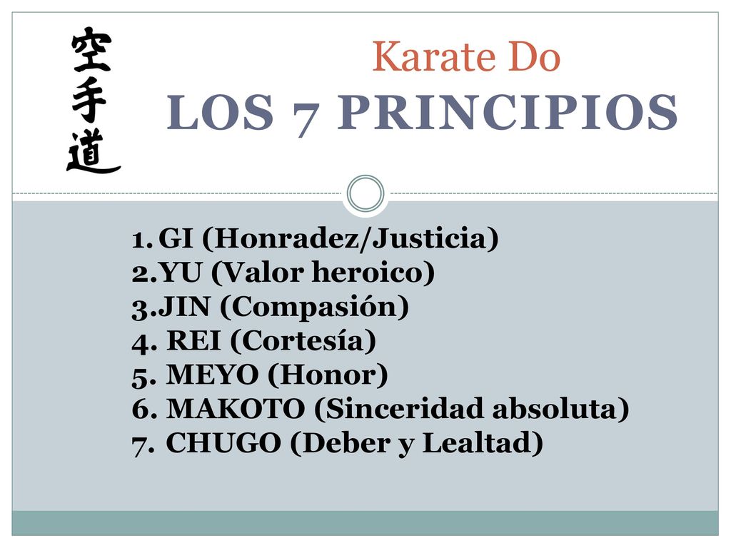 Los 7 principios Karate Do GI (Honradez/Justicia) YU (Valor heroico)