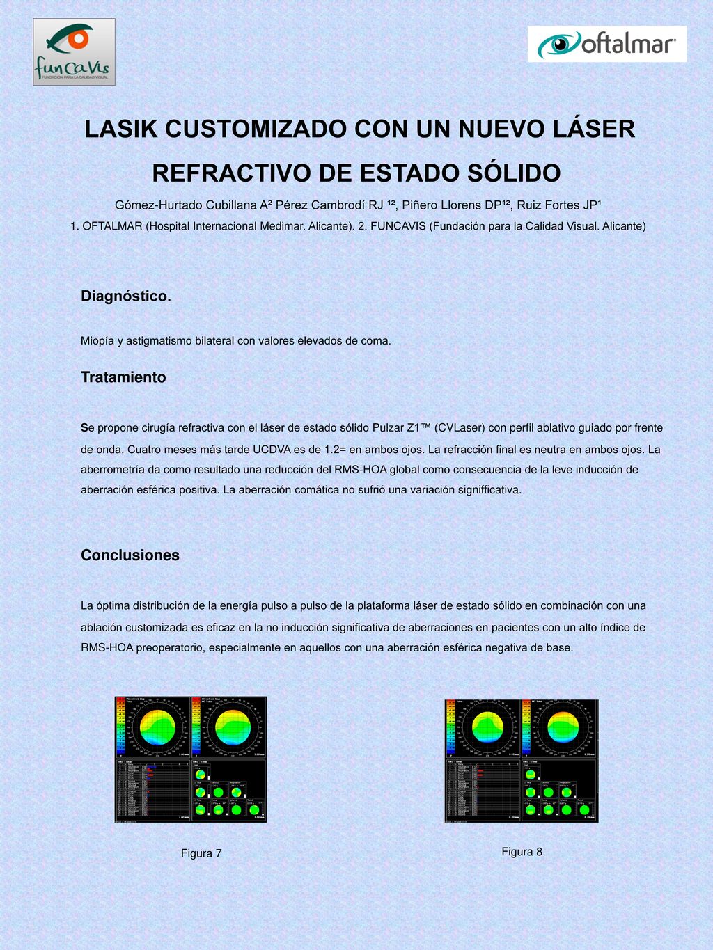 LASIK CUSTOMIZADO CON UN NUEVO LÁSER REFRACTIVO DE ESTADO SÓLIDO Gómez-Hurtado Cubillana A² Pérez Cambrodí RJ ¹², Piñero Llorens DP¹², Ruiz Fortes JP¹ 1. OFTALMAR (Hospital Internacional Medimar. Alicante). 2. FUNCAVIS (Fundación para la Calidad Visual. Alicante)