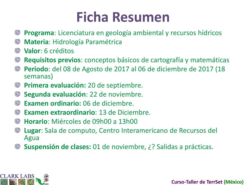 Ficha Resumen Programa: Licenciatura en geología ambiental y recursos hídricos. Materia: Hidrología Paramétrica.