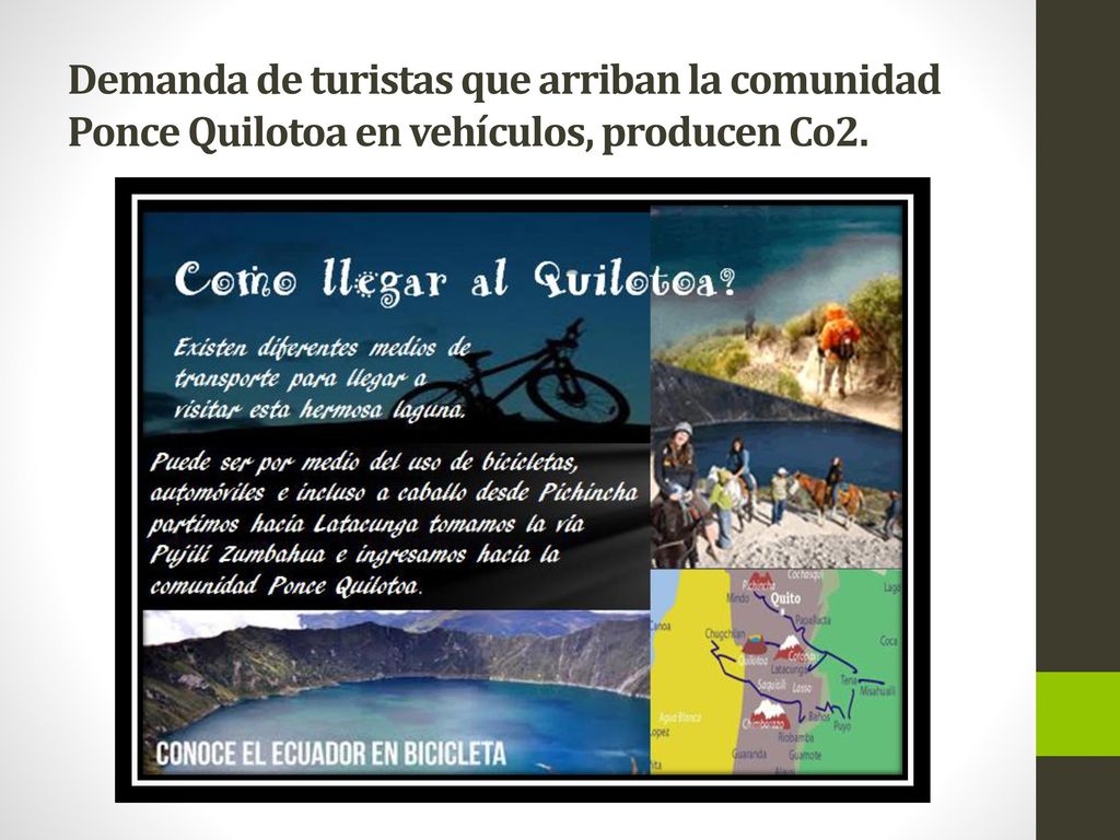 Demanda de turistas que arriban la comunidad Ponce Quilotoa en vehículos, producen Co2.