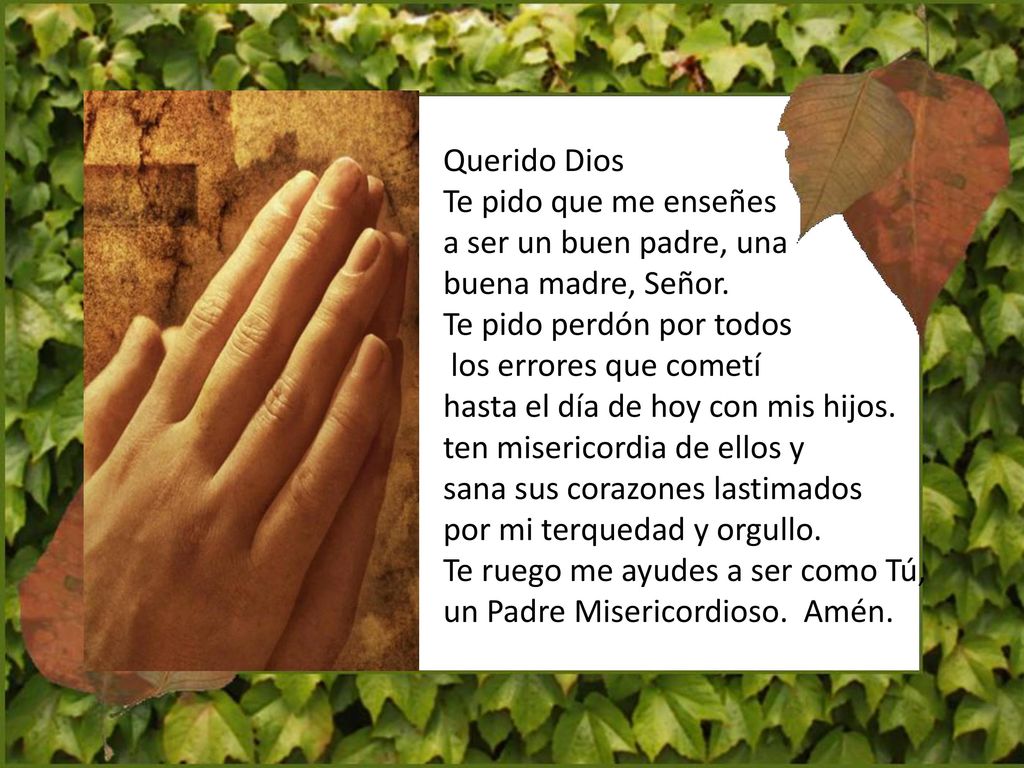 Querido Dios Te pido que me enseñes. a ser un buen padre, una. buena madre, Señor. Te pido perdón por todos.
