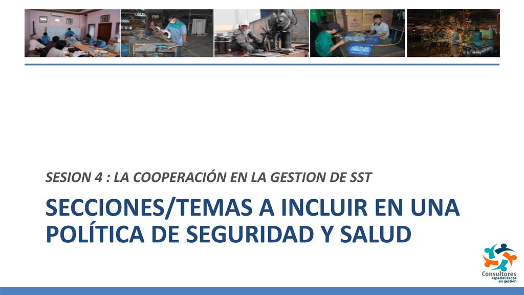 Secciones/temas a incluir en una política de seguridad y salud