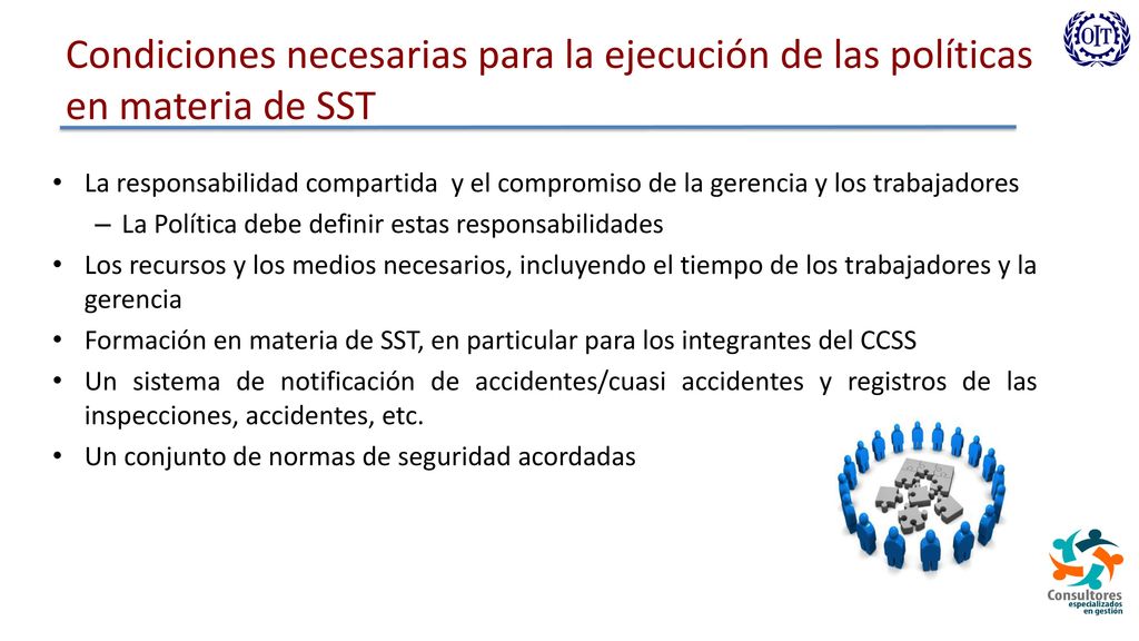 Condiciones necesarias para la ejecución de las políticas en materia de SST