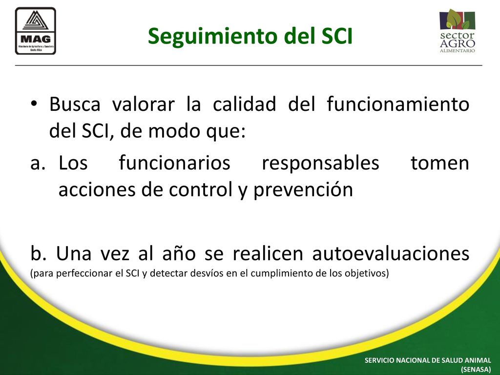 Seguimiento del SCI Busca valorar la calidad del funcionamiento del SCI, de modo que: