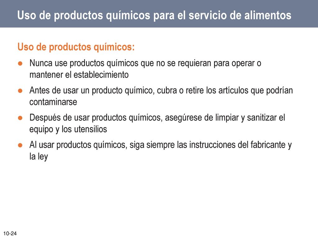 Uso de productos químicos para el servicio de alimentos