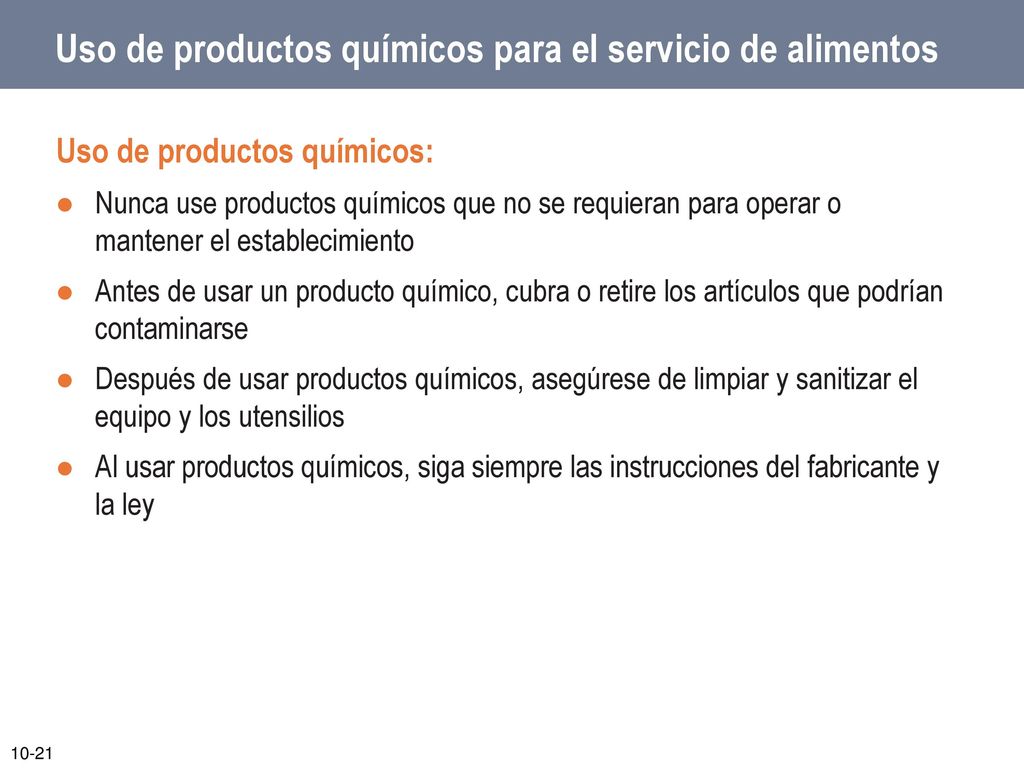 Uso de productos químicos para el servicio de alimentos