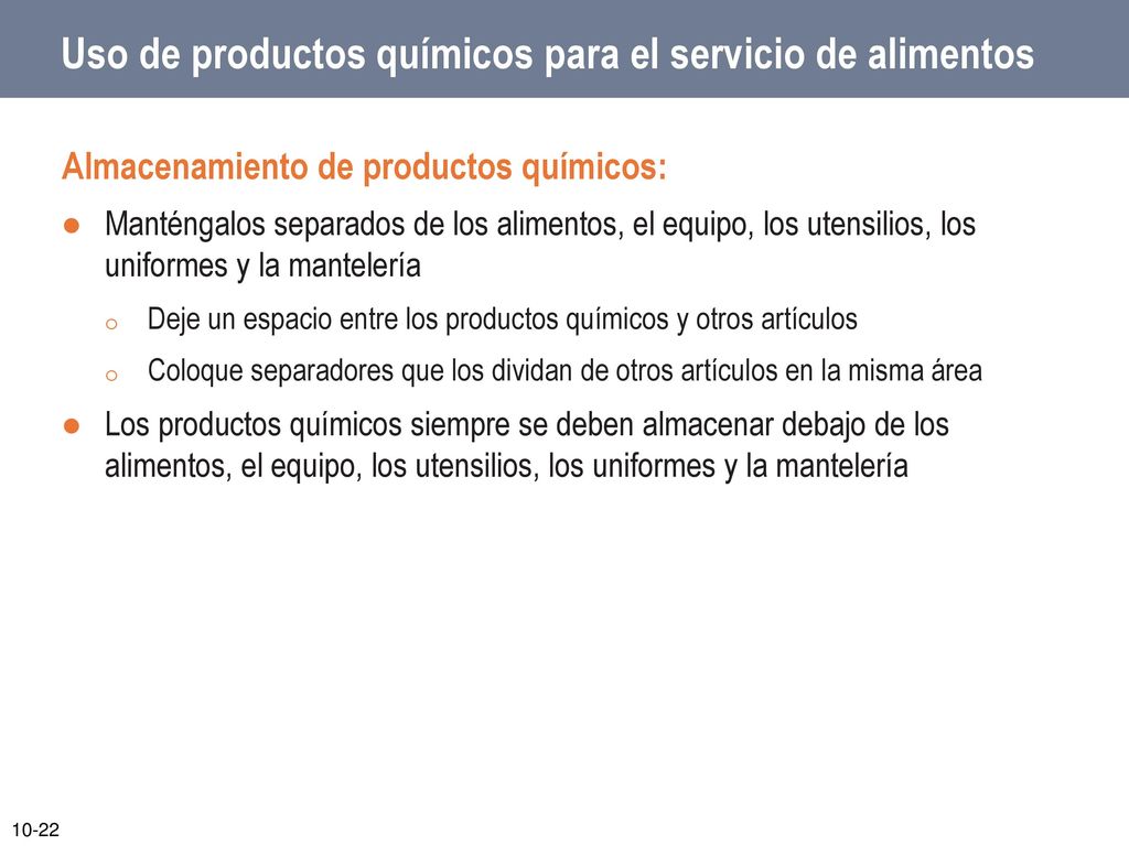 Uso de productos químicos para el servicio de alimentos