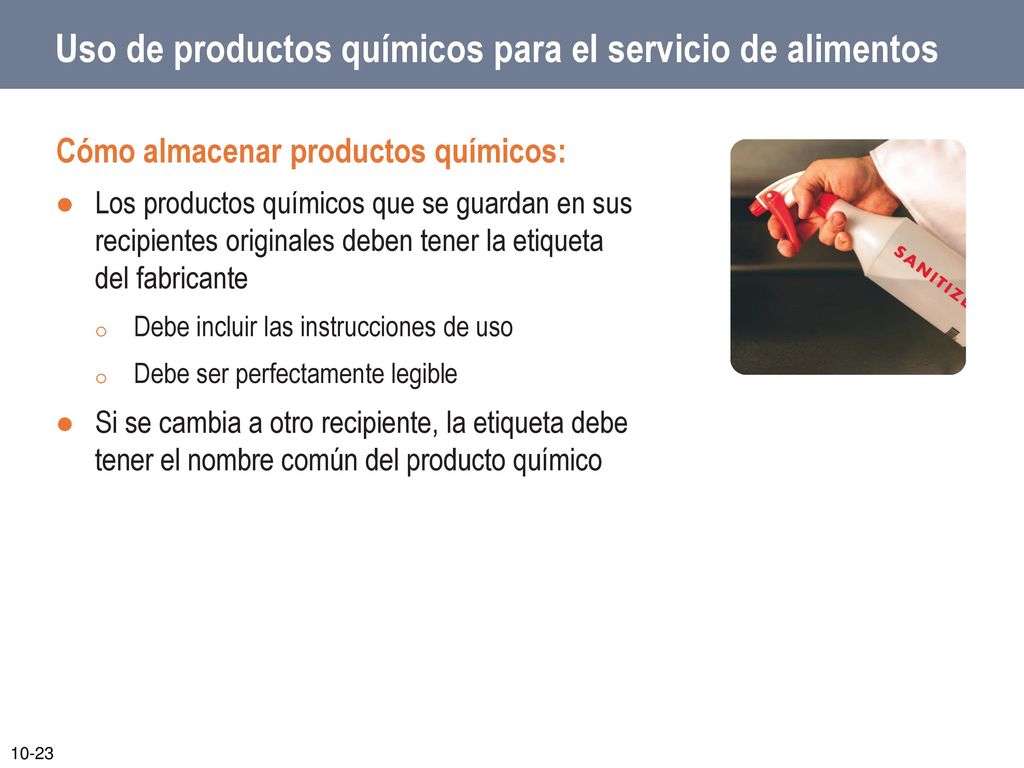 Uso de productos químicos para el servicio de alimentos
