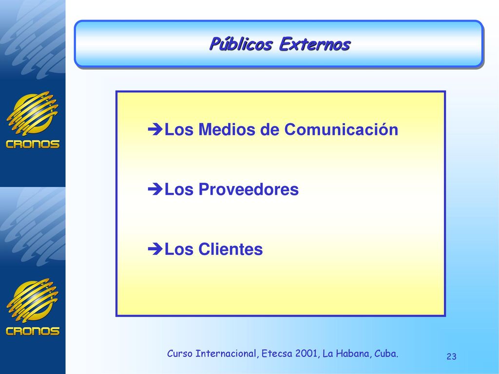 Públicos Externos Los Medios de Comunicación Los Proveedores Los Clientes