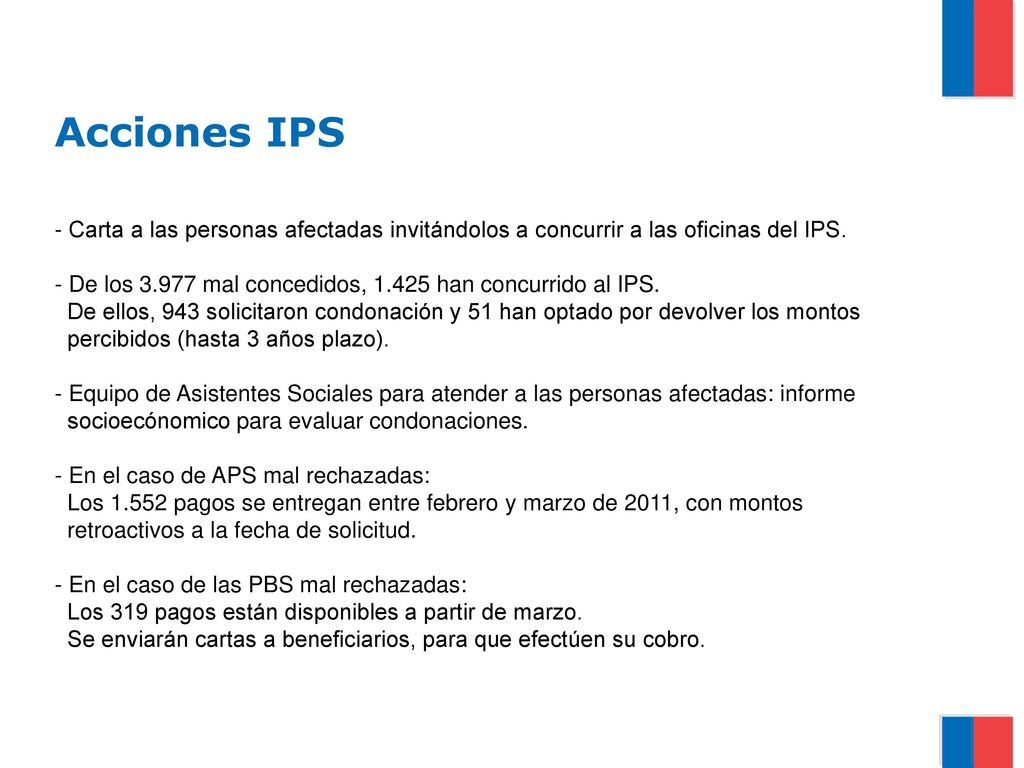 Acciones IPS - Carta a las personas afectadas invitándolos a concurrir a las oficinas del IPS.